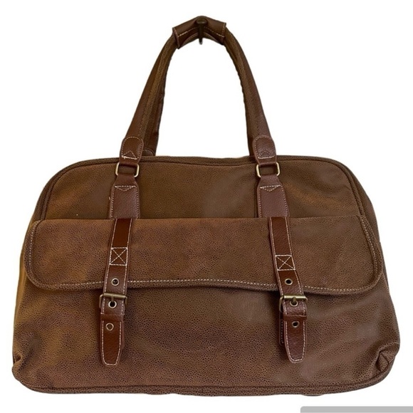 MATCHING 4 PIECE SET OF TRAVEL BAGS, NWOT. FAUX BROWN LEATHER. - Picture 12 of 15